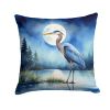 Blue Heron Under the Moonlight Throw Pillow Machine Washable, Indoor Outdoor Decorative Pillow for Couch, Bed or Patio, 14Hx14W