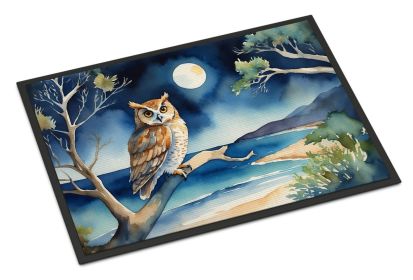 Owl Perched in Coastal Tree Doormat Front Door Mat Indoor Outdoor Rugs for Entryway, Non Slip Washable Low Pile, 24H X 36W