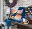Blue Heron Setting Sun Throw Pillow Machine Washable, Indoor Outdoor Decorative Pillow for Couch, Bed or Patio, 18Hx18W